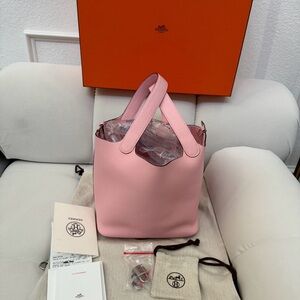 Hermes Picotin 22 Rose Sakura Palladium Hardware, New